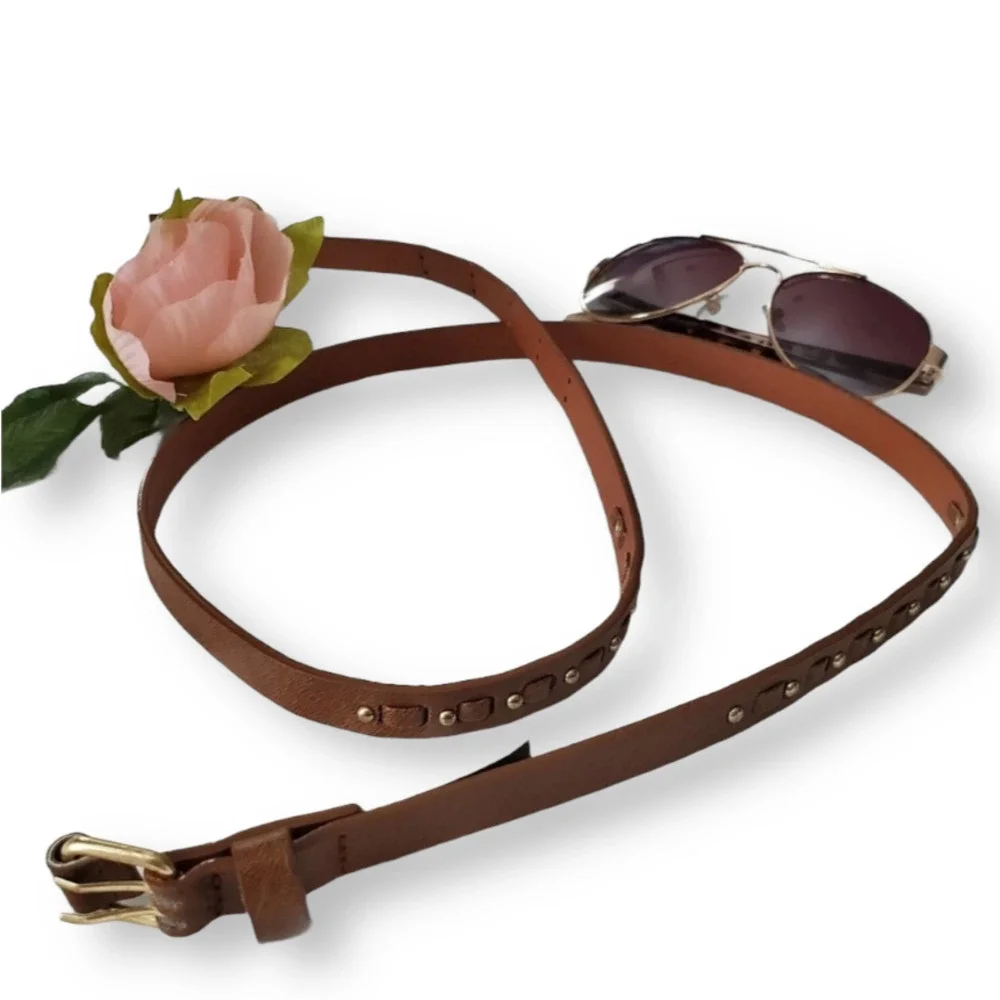 Faux Leather Belt Brown Gold Stud Size S/M